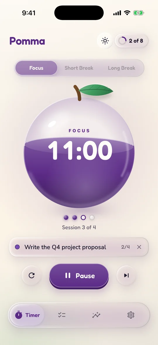 Pomma: the glass plum focus timer